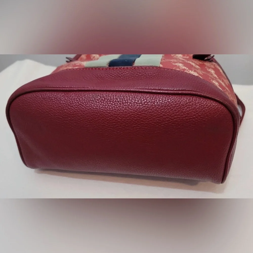 Coach New Year Barrow Varsity Stripe Backpack Red Coated Canvas Leather Trim